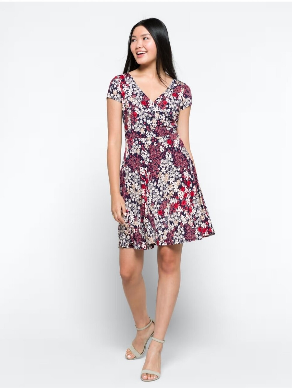 Kaileigh Purple Floral V-Neck Short Dress
